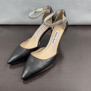 Charles David Black Leather Heels Gemstone Strap Size 6